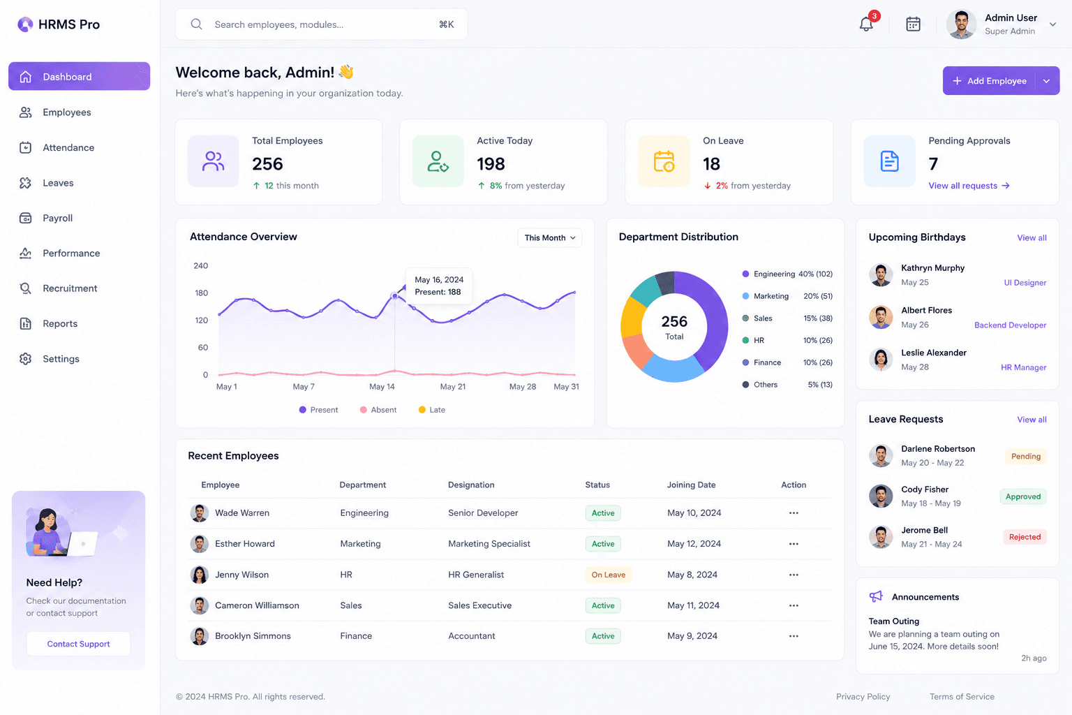 HRMS Platform main interface